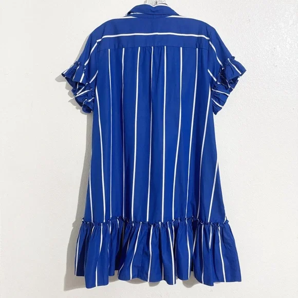 J. Crew Amelia Button Front Shirt-Dress in Stripe Cotton Poplin Blue & White - Picture 3 of 7